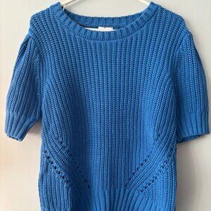 LASCANA Women's Knitted Short Sleeve Sweater Solid Blue, Size 8/10